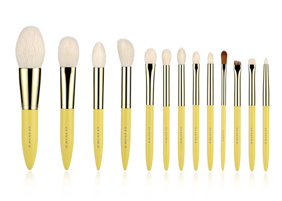Özel Profesyonel 13 Parça Altın Sarısı Doğal Keçi Kılı Makyaj Fırçaları